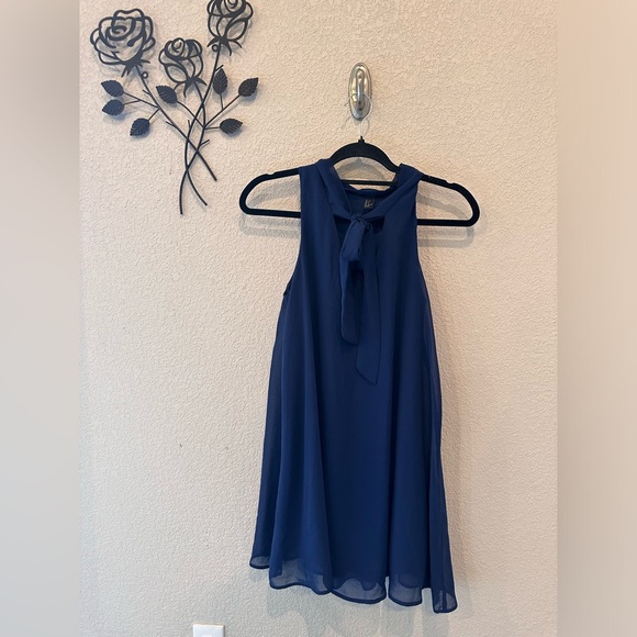 Forever 21 Navy Blue Chiffon Trapeze Swing Flowy Dress Size Small - Picture 2 of 8